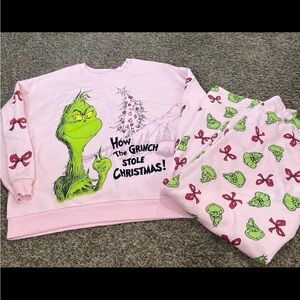 The Grinch and Bows Christmas lounge set pants and sweatshirt size XL
